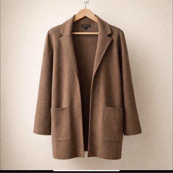Quince Sweaters - Quince Organic Cottin Knit Blazer Cardigan XS Brown Minimalist Capsule Wardrobe